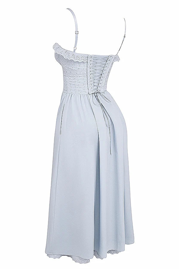 soft blue cotton broderie anglais midi sundress