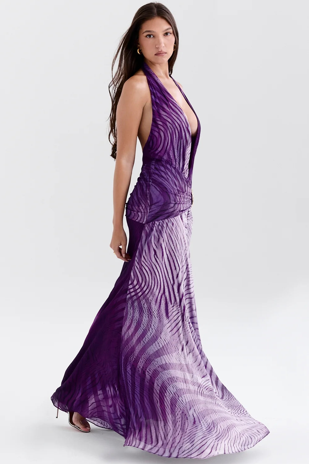 orchid backless halter maxi dress