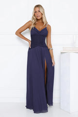 Evening Refinement Mesh Maxi Dress Navy