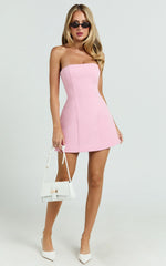 Catharine Mini Dress Strapless A Line Dress in Pink