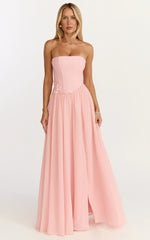 Penny Maxi Dress Strapless Corset Bodice Floral Embellished Dress in Soft Pink