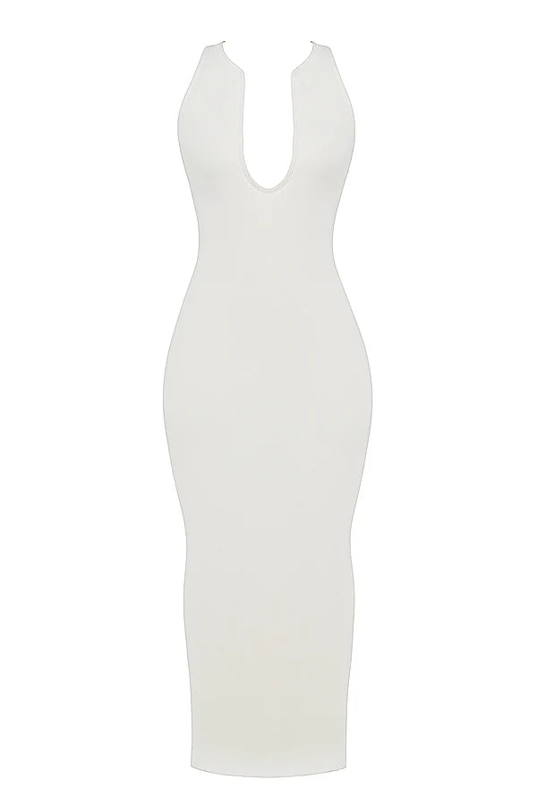 ivory plunge maxi dress