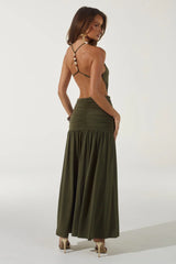 IMELDA HIGH NECK MAXI DRESS OLIVE