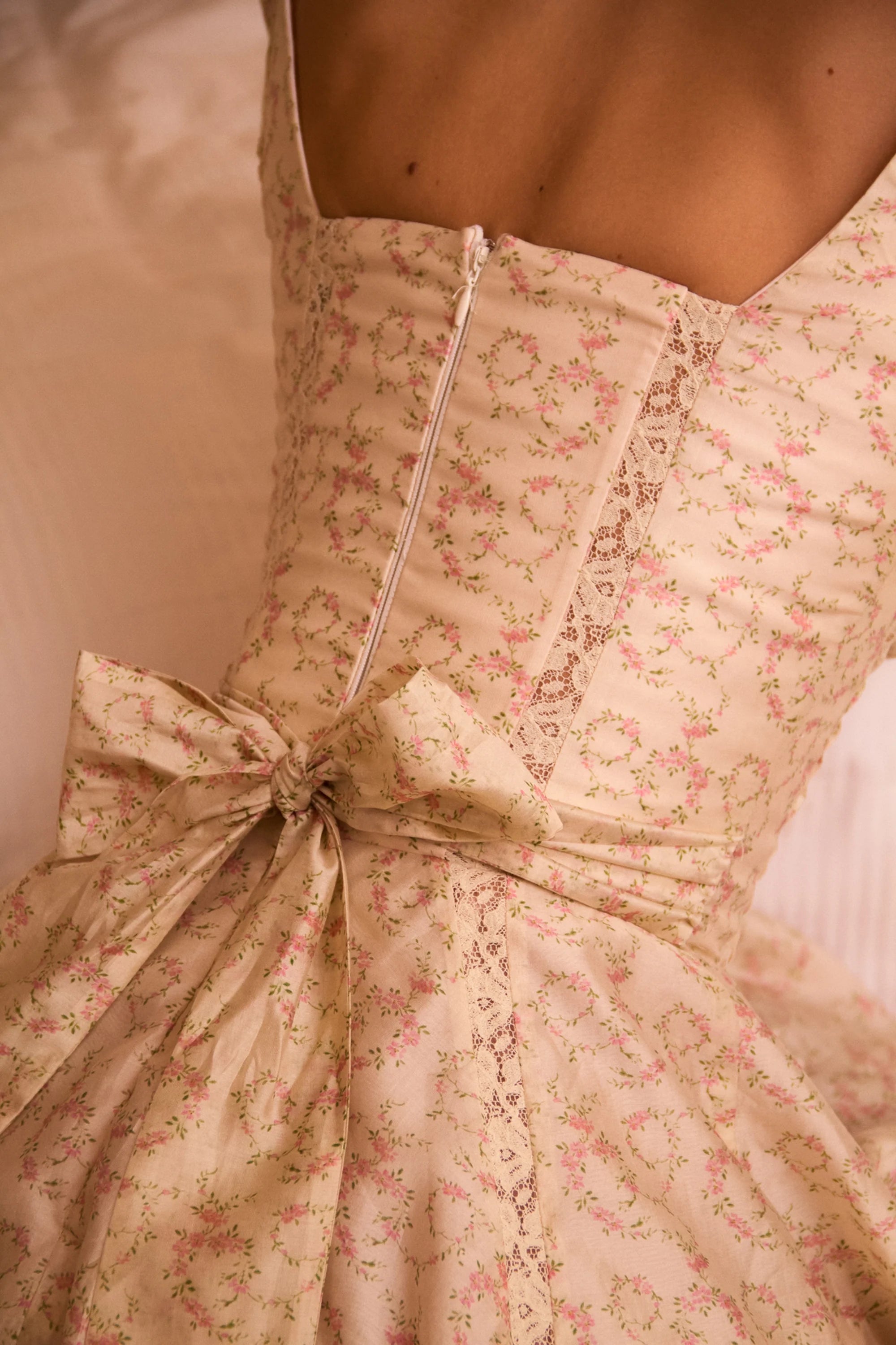 cream floral print chiffon puff sleeve mini dress