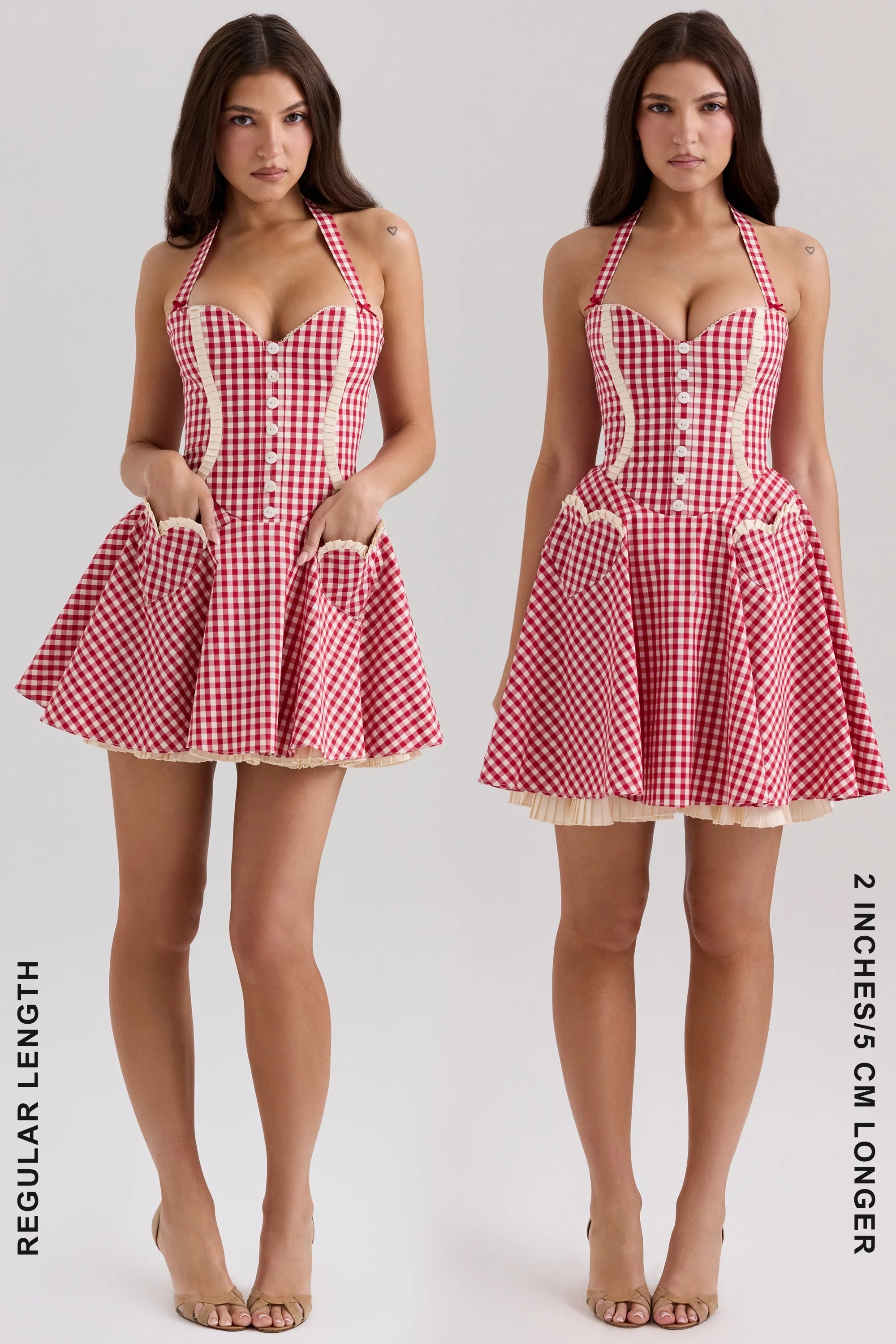 red gingham cotton halter neck mini dress