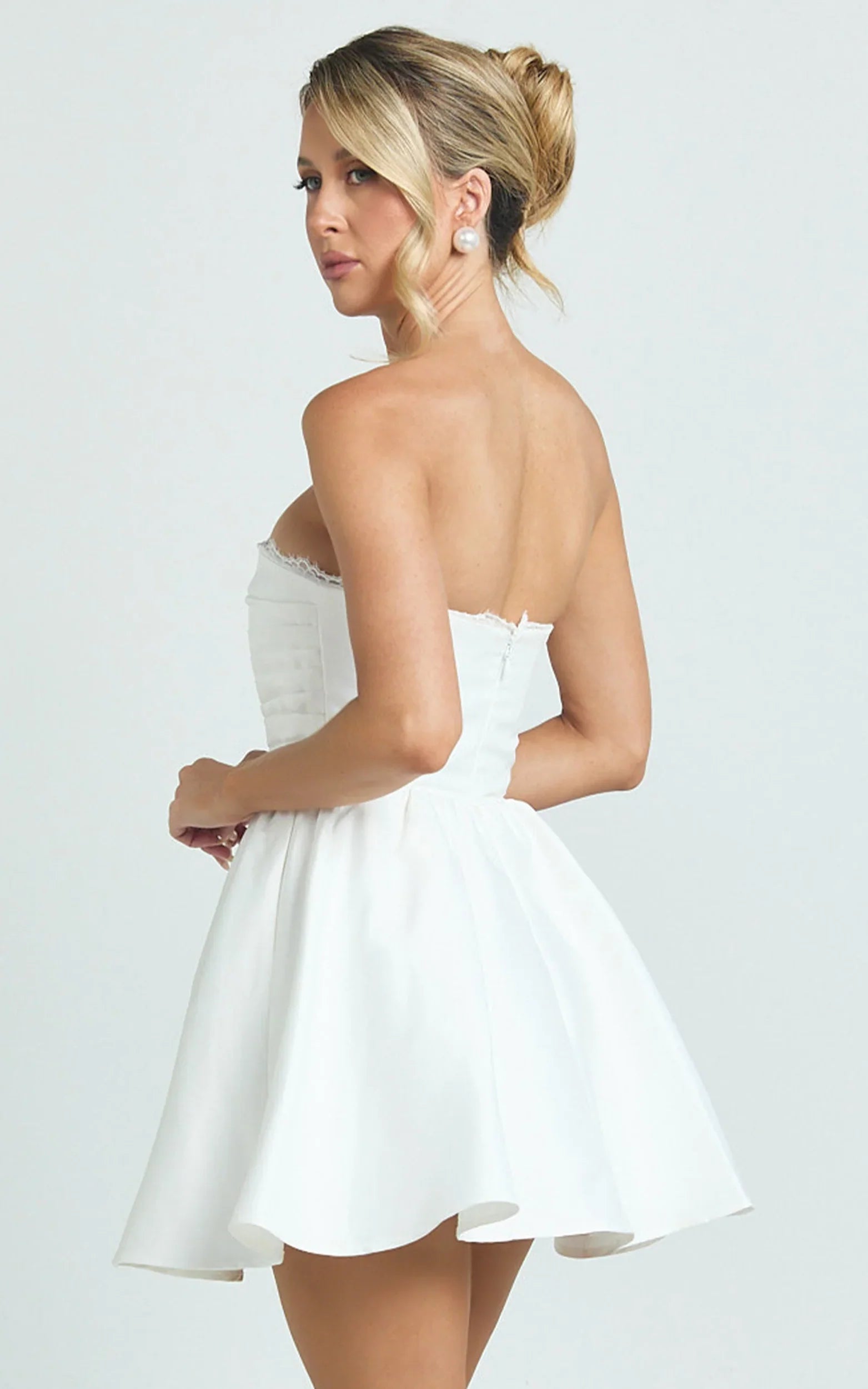 Bianca Mini Dress Strapless Fit And Flare Dress in Ivory