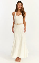Candace Midi Dress Halter Neck Ribbed Knit Dress in Cream