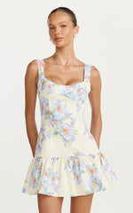 Astra Mini Dress Balconette Bodice Drop Waist Dress in Astra Posey Floral Print