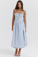soft blue cotton broderie anglais midi sundress