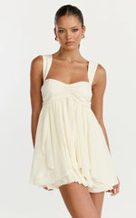Juliette Mini Dress Ruffle Fit And Flare Dress in Cream