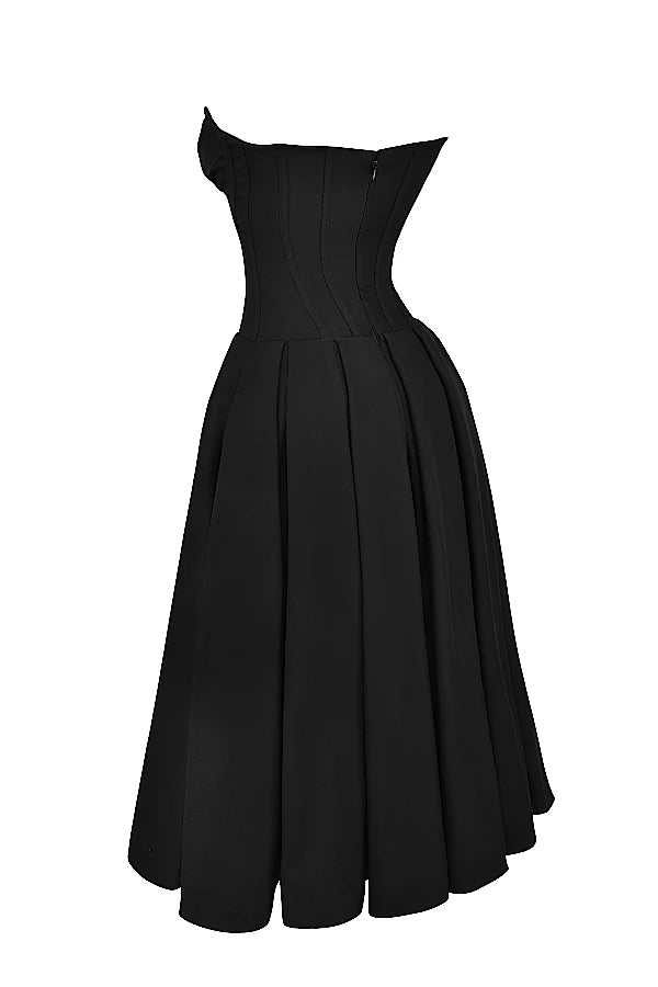 black strapless midi dress
