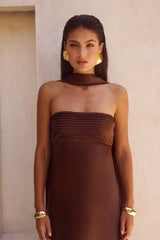ELSA STRAPLESS SCARF MAXI DRESS CHOCOLATE
