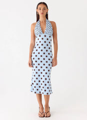 Awuku Midi Dress Blue Mocha Dot
