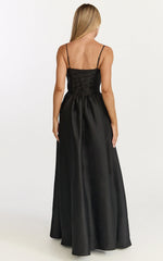 Louisa Maxi Dress Boned Bodice Lace Up Back Dress in Black