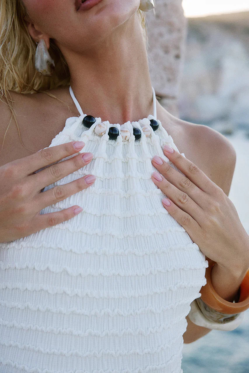 ADALEE RUFFLE TEXTURE MAXI DRESS WHITE