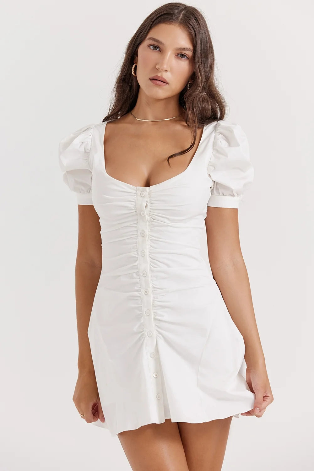 white puff sleeve mini dress