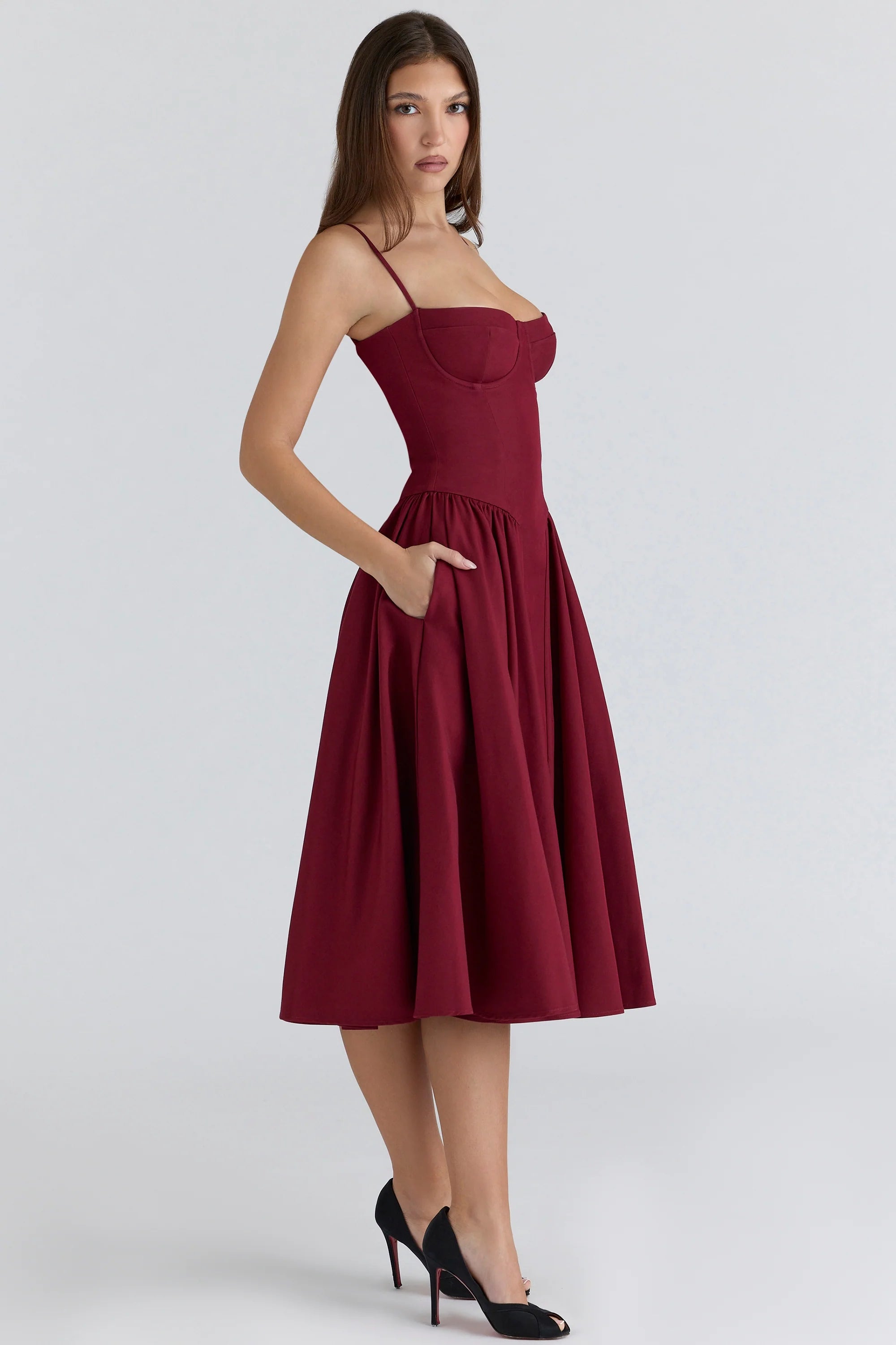 wine corset midi dress