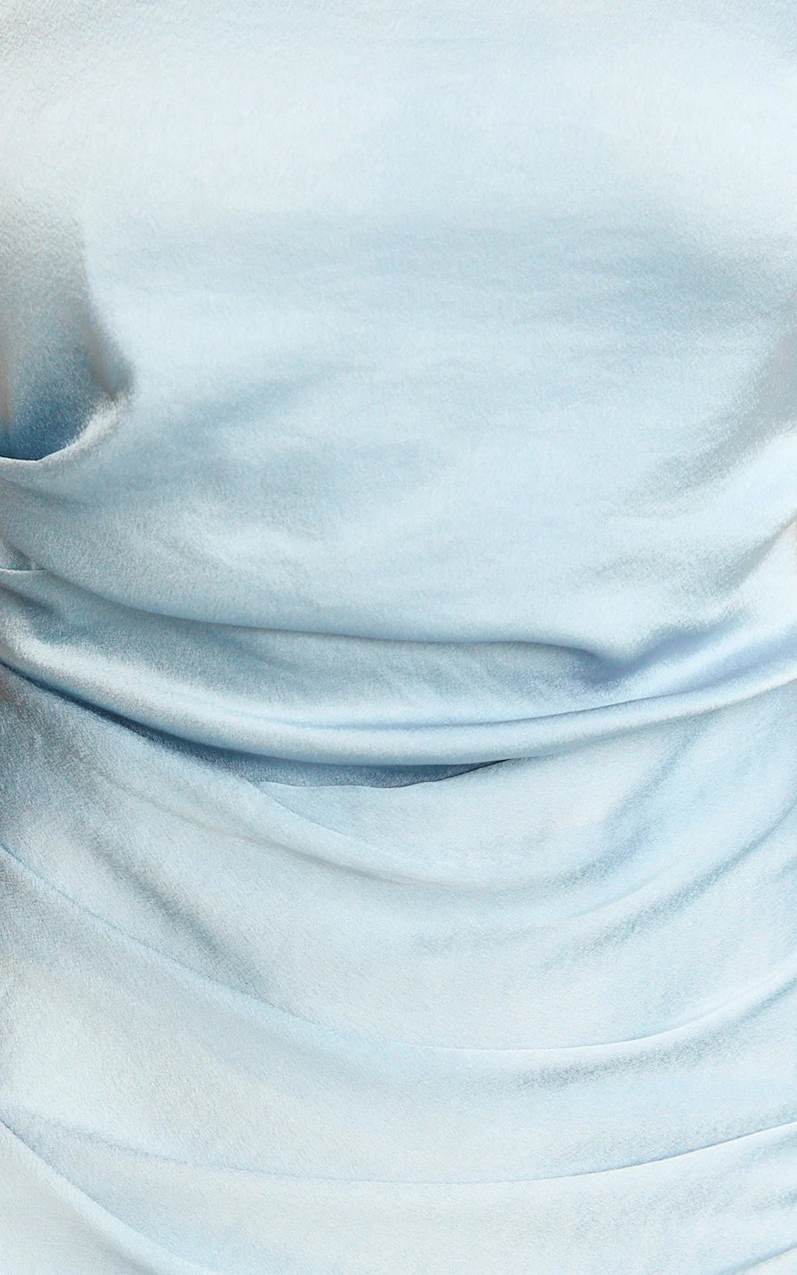 Rumi Midi Dress Rushed Bodiest Satin Dress in Pale Blue