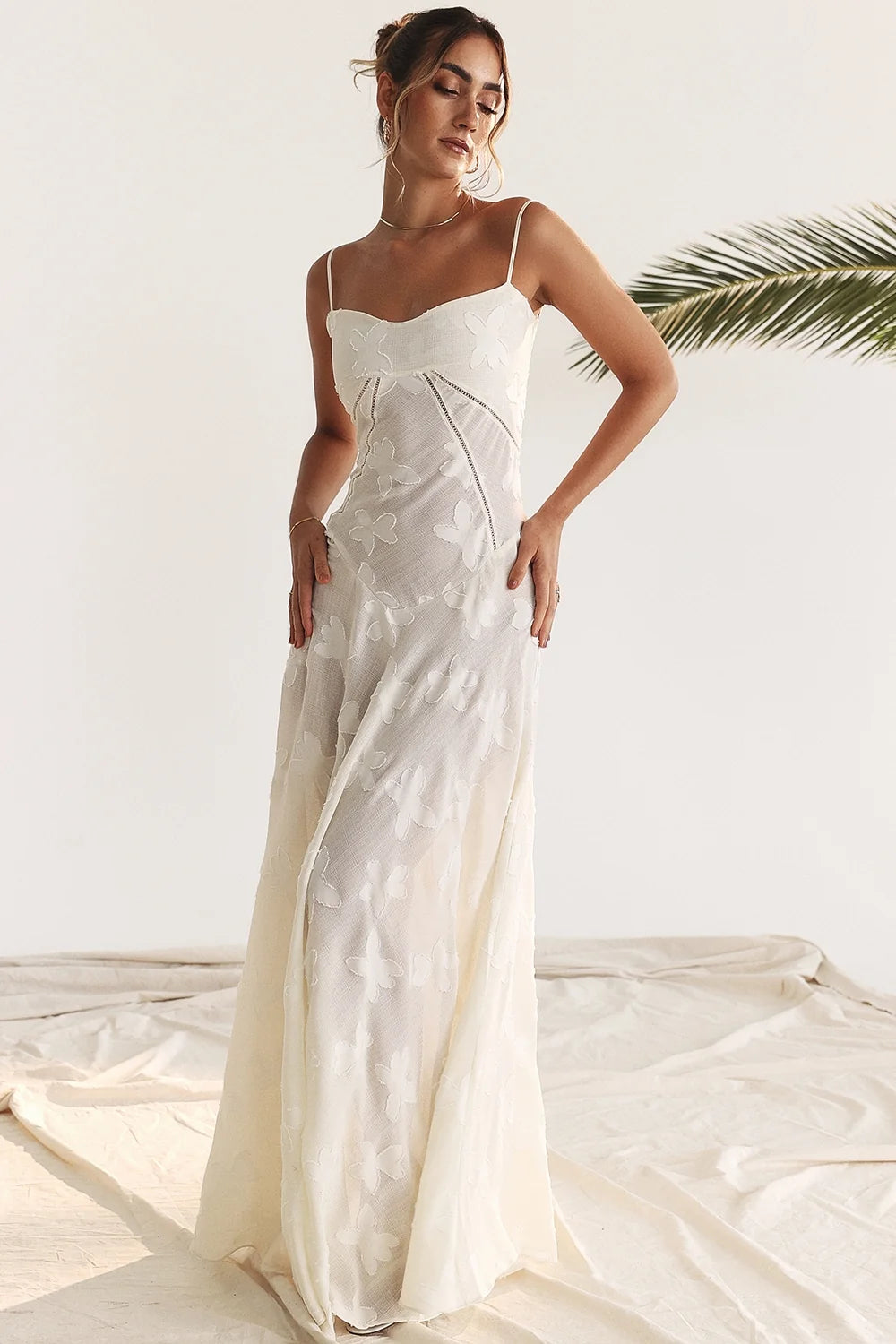 vintage cream floral lace back maxi dress