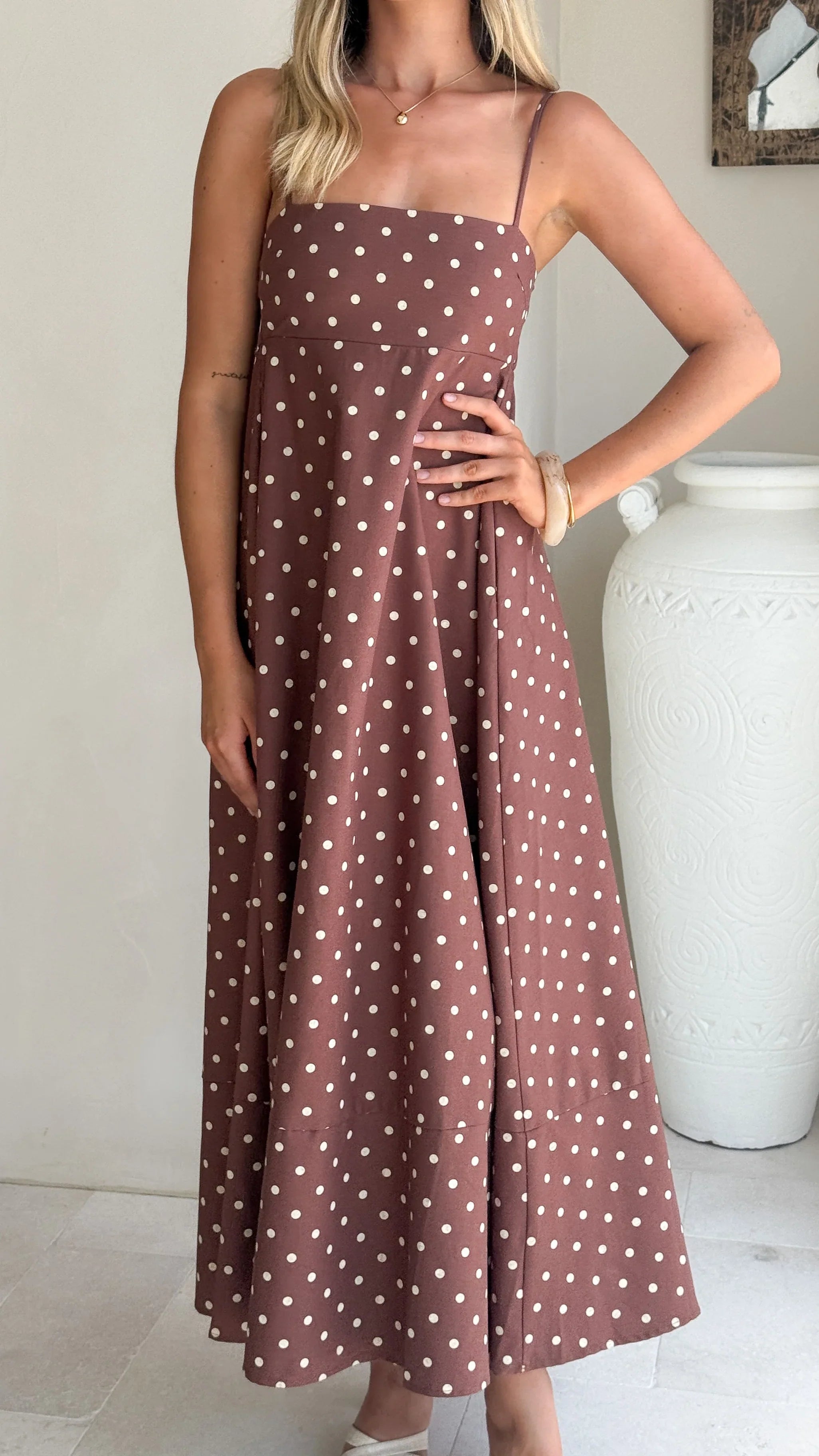 Elie Maxi Dress Chocolate Cream Polka Dot