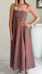 Elie Maxi Dress Chocolate Cream Polka Dot