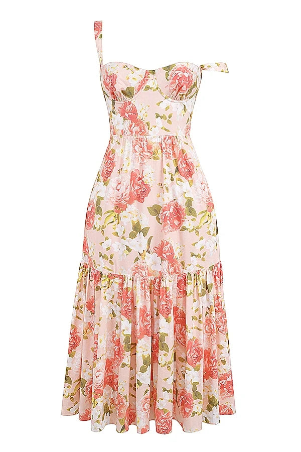 pink peony print cotton midi sundress