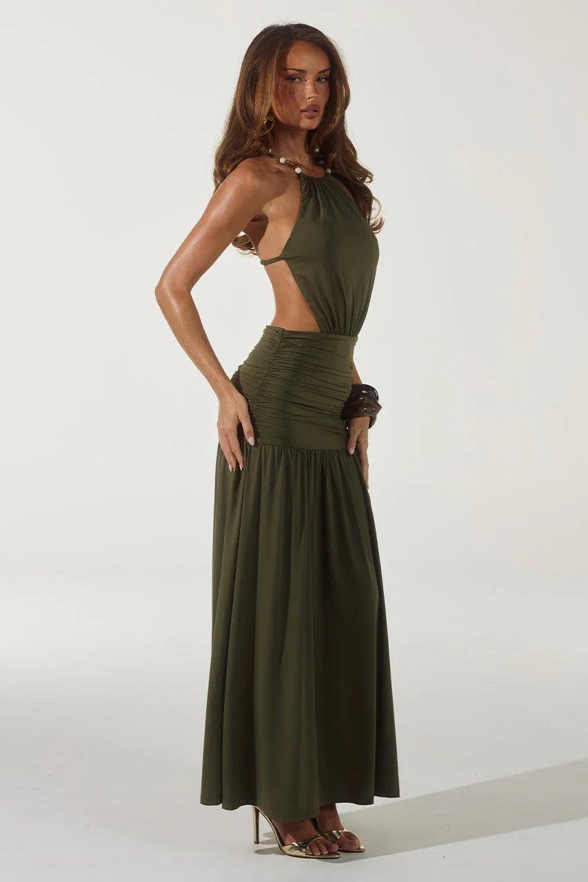IMELDA HIGH NECK MAXI DRESS OLIVE