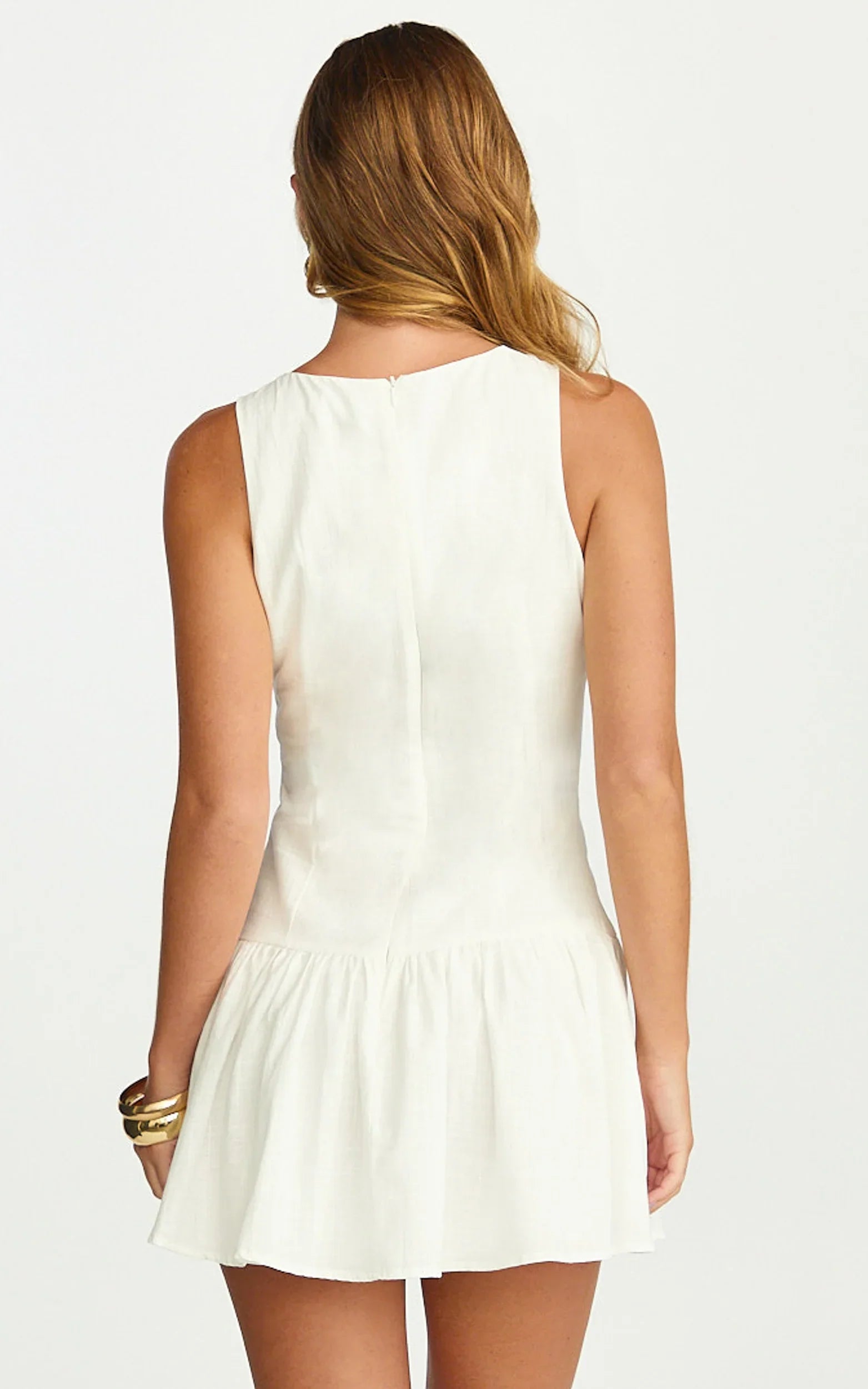 Cortez Mini Dress High Neck Button Down Dress in White