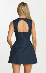 Garrett Mini Dress Square Neck Fit And Flare Dress in Navy