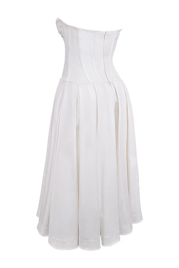 white strapless midi dress