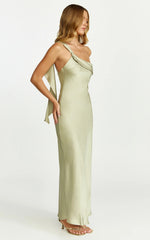 Calix Midi Dress One Shoulder Slip Dress in Light Olive