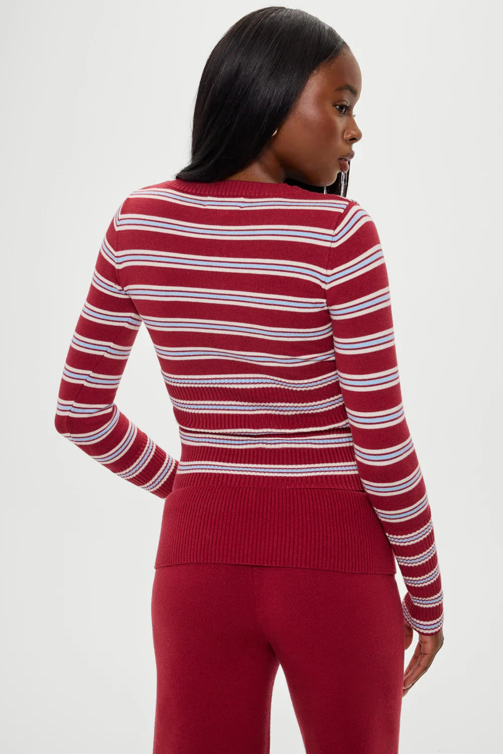 Lenon Button Up Knit Sweater Collegiate Stripe