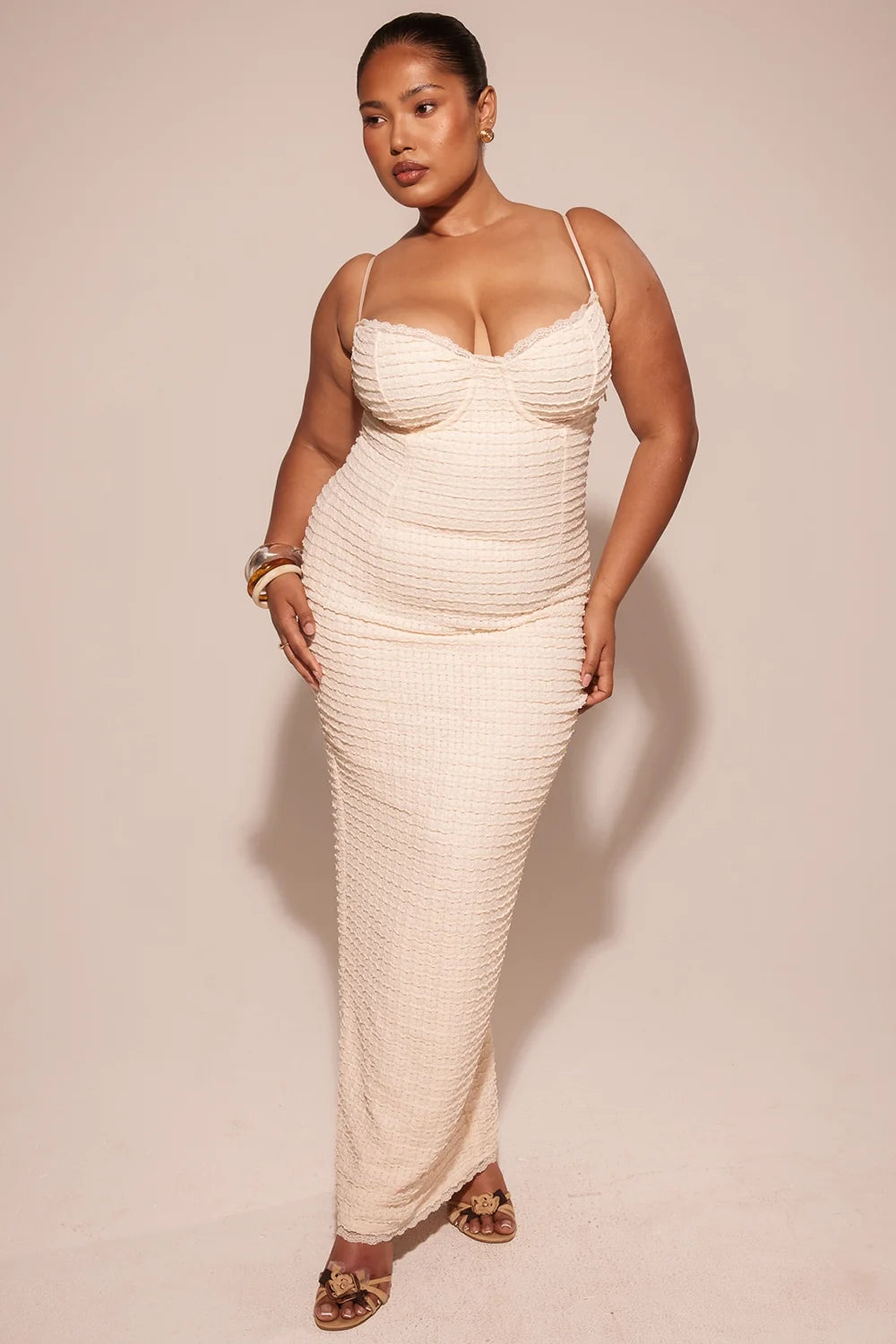 cream tea frill lace midi dress