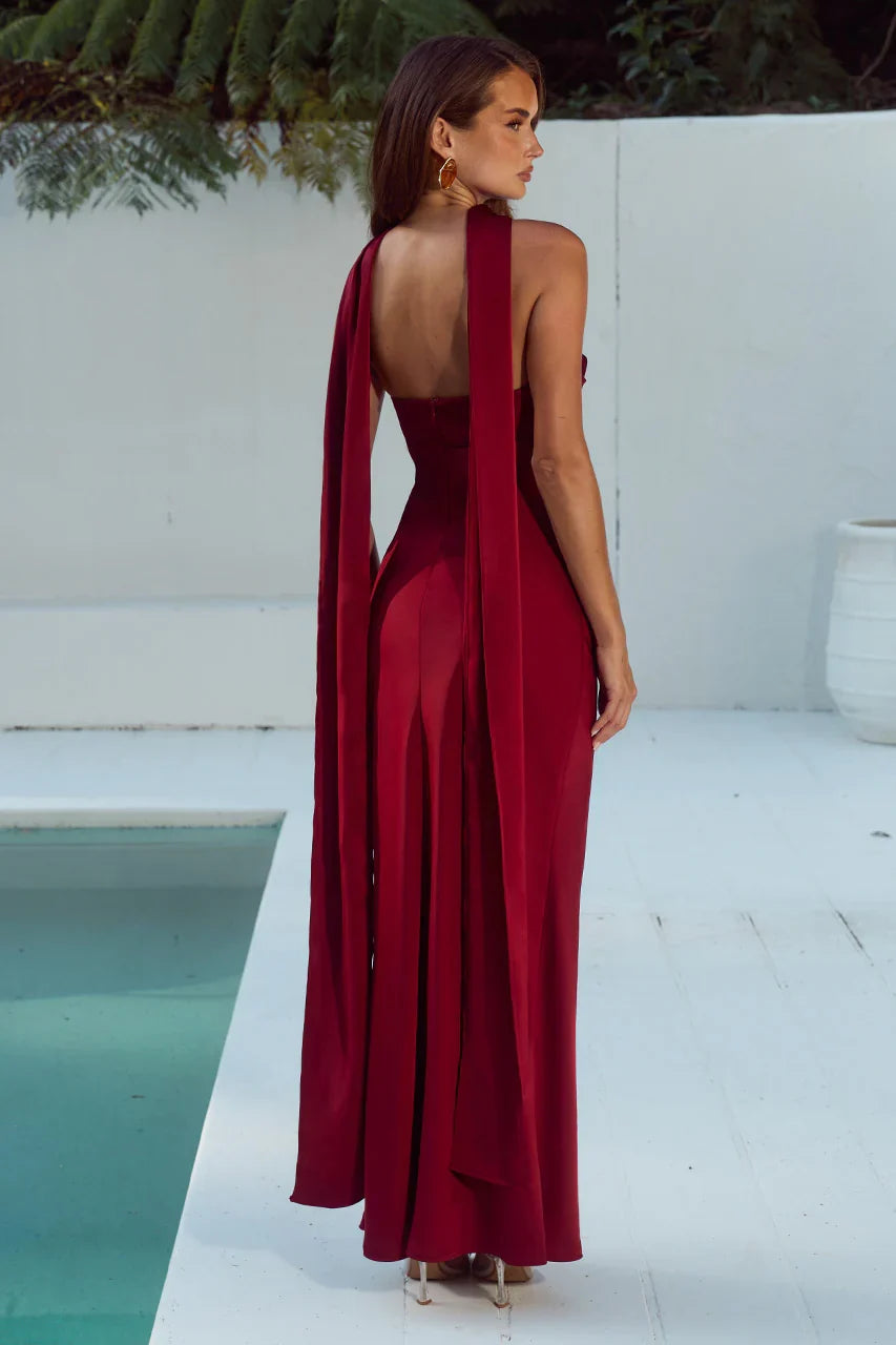 MADELEINE STRAPLESS MAXI DRESS CHERRY