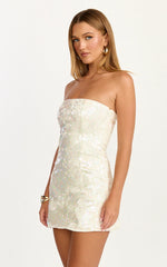 Zola Mini Dress Strapless A Line Sequin Dress in Pearl